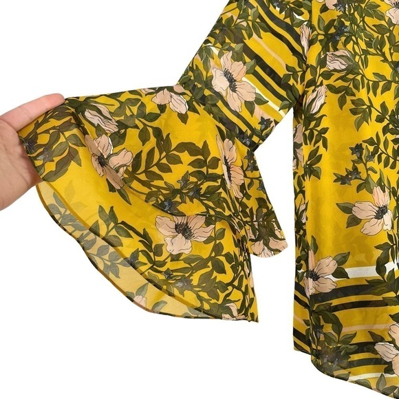 Cabi Spring Scene Yellow Floral Bell Sleeve Sheer Blouse Top, Size Small - Picture 8 of 12